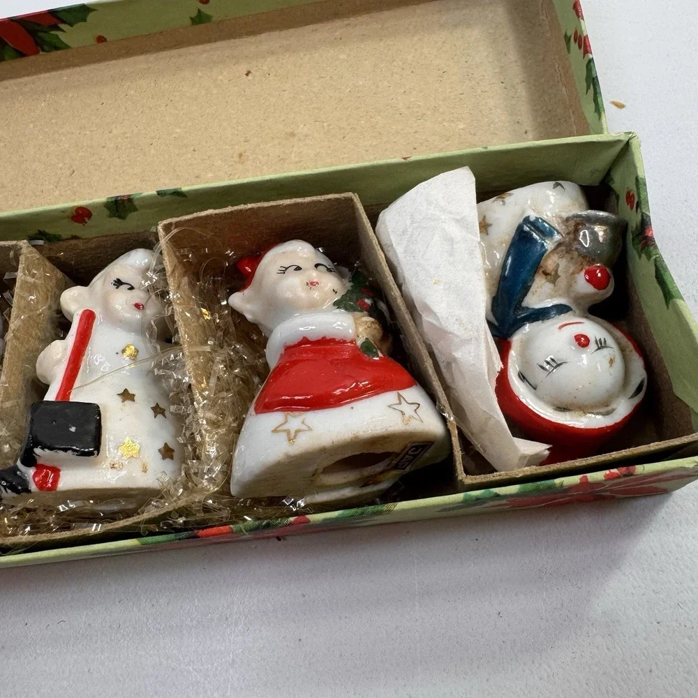 Vintage Set 6 Commodore Japan Ceramic Christmas Card Place Settings Box #3010